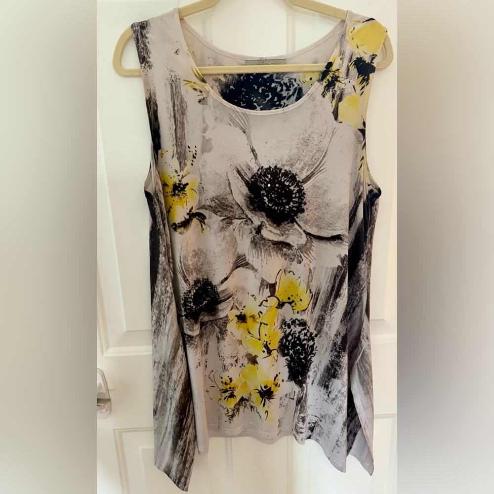Laura Ashley Floral Sleeveless Top - Yellow and Black with rhinestones